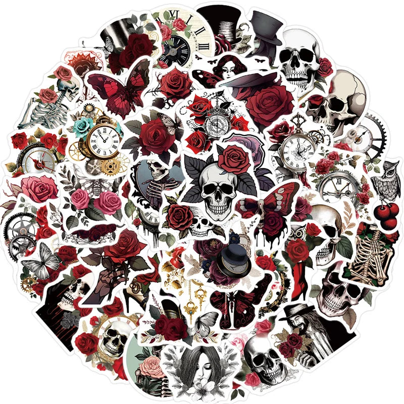 50pcs Steampunk Rose PVC Stickers Retro Horror Waterproof Vinyl Decals for Water Bottles Cars Laptop Phone Scrapbook Decor