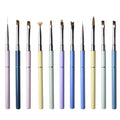 Yalixin 11 Pcs Colorful Metal Handle Gel UV Nail Brushes Custom Logo Nylon Liner Ombre 3D Acrylic Brush Nail Fan French Poke Pen