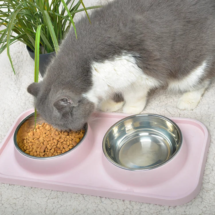 Pets Feeding Bowls Dining Table Set Stable Detached Stainless Steel Dogs Kitty Non Slip Pet Puppy Food and Water Cat Double Bowl