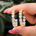 Sparkling Genuine White Love Heart Cut Real Cubic Zirconia C Shaped Big Round Circle Hoop Earrings for Women Gold Plated Jewelry