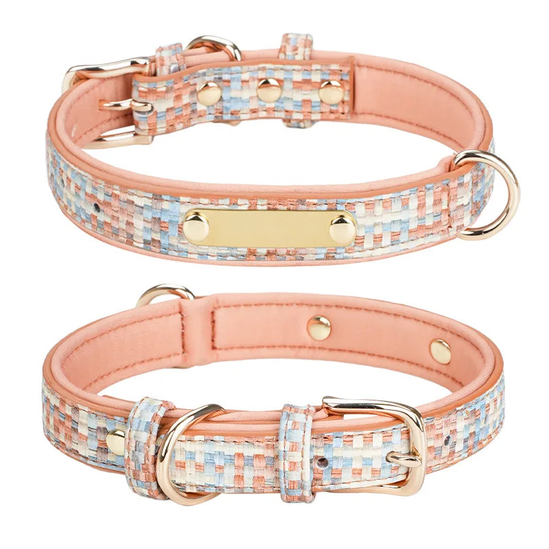 Durable Metal Buckle Dog Collar Weaving Pattern Faux Leather Soft Padding Collar for Puppy Adjustable