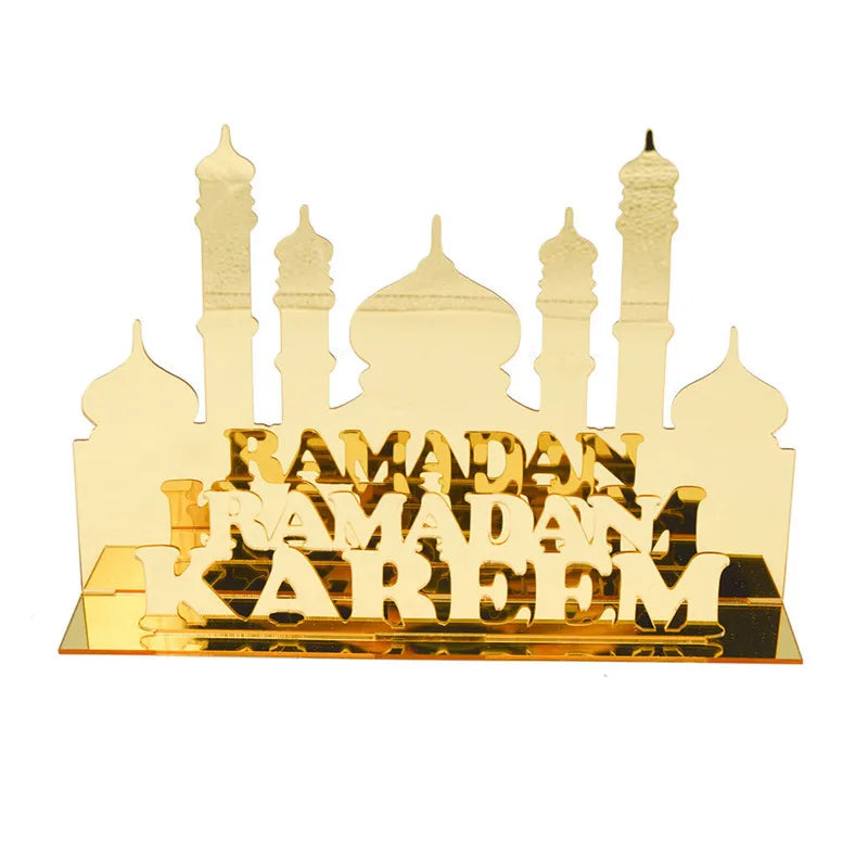 Hot Selling Acrylic Golden Ramadan Decor Table Top Eid Mubarak Moon Star Palace Ramadan Lights Ornaments for Home Bedroom