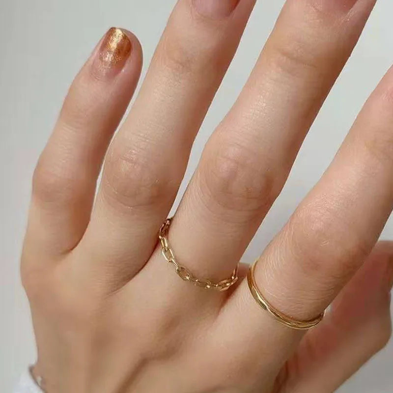 Fenny 18K Gold Plated Wholesale Waterproof Classic Solid Link Chain Stainless Steel Finger Ring Trendy for Women