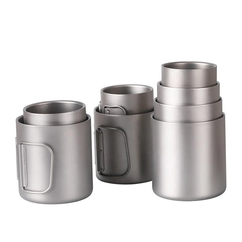 Double Wall Titanium Water Cup with Lid Lightweight Coffee Mug Camping Tea Cup for Camping Hiking Backpacking Picnic