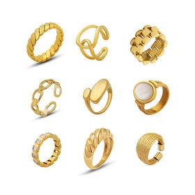 Height Quality 18K PVD Plated Waterproof Rings Octagonal Star Stainless Steel Geometric Rings for Women