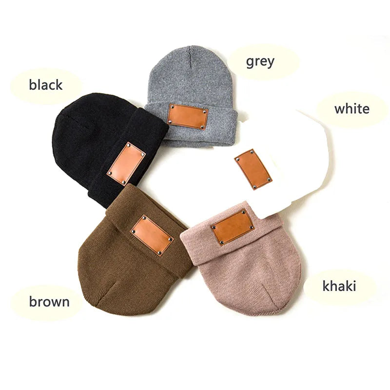 Winter Hats Custom Personalized Company Name Customized Beanies Cap With Leather Patch
