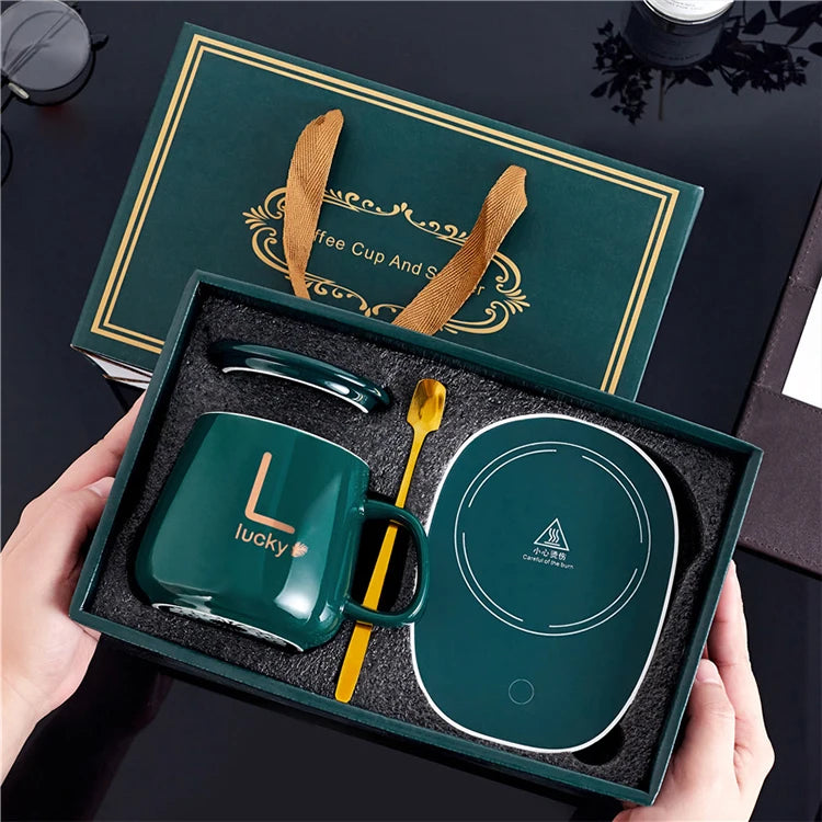 Hot Sell Gift Set Electric USB Heater Mug Temperature Control Smart Ceramic Coffee Mug Cup Warmer Set With Custom Logo