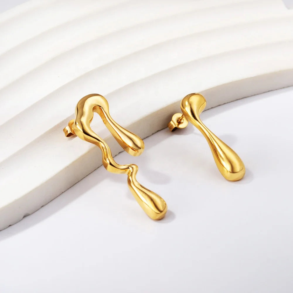 INS Fashion New 18k Gold Plated Stainless Steel Earrings Custom Wholesale Shaped Asymmetrical Design Stud Earrings for Women