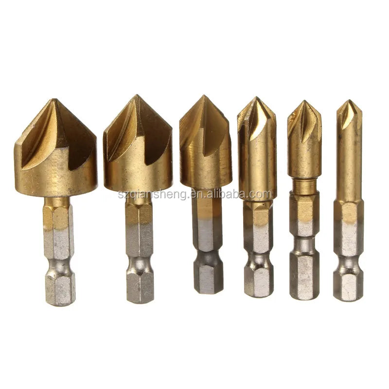 3pcs 6pcs HSS Chamfer Countersink Chamfer Drill Bit 1/4" Hex Shank Titanium Coated Woodworking Core Dril Bit