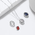 EQN48 RINNTIN New Arrivals Real 925 Sterling Silver Created Ruby White Sapphire Halo Oval Necklace for Women