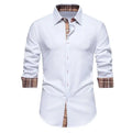 Men Long Sleeve Casual Cotton Lapel Collar Patchwork Shirt Stitching Color Slim Long Sleeve Shirts