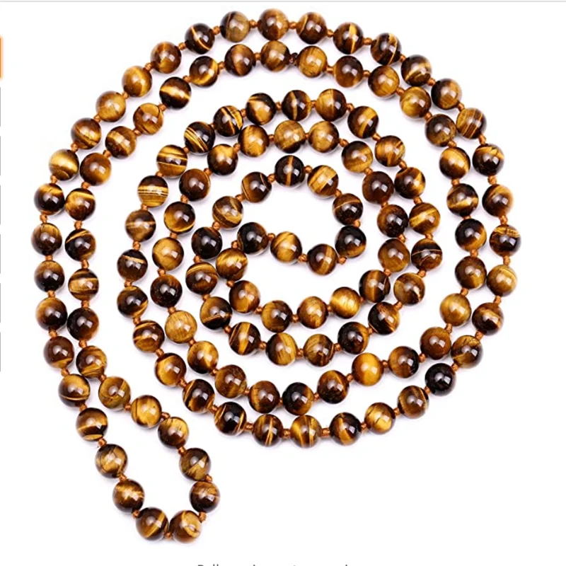 HandMade 108pcs Nature Stone 8mm Beads Long Turquoise Tiger's Eye Endless Necklaces Gemstone Jewelry for Women Girls Pearl