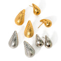 J&D Low Key Luxury Stainless Steel Plated Daily Jewelry Tear Water Drop Thread Texture Smooth Stud Earrings