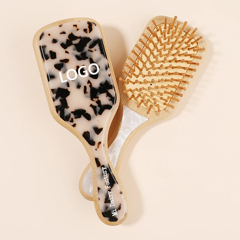 MiDairy CUSTOM LOGO 3000+ Colors Hair Brush Comb Natural Bamboo Air Bag Acetate Hairbrush Soft Goat 221516