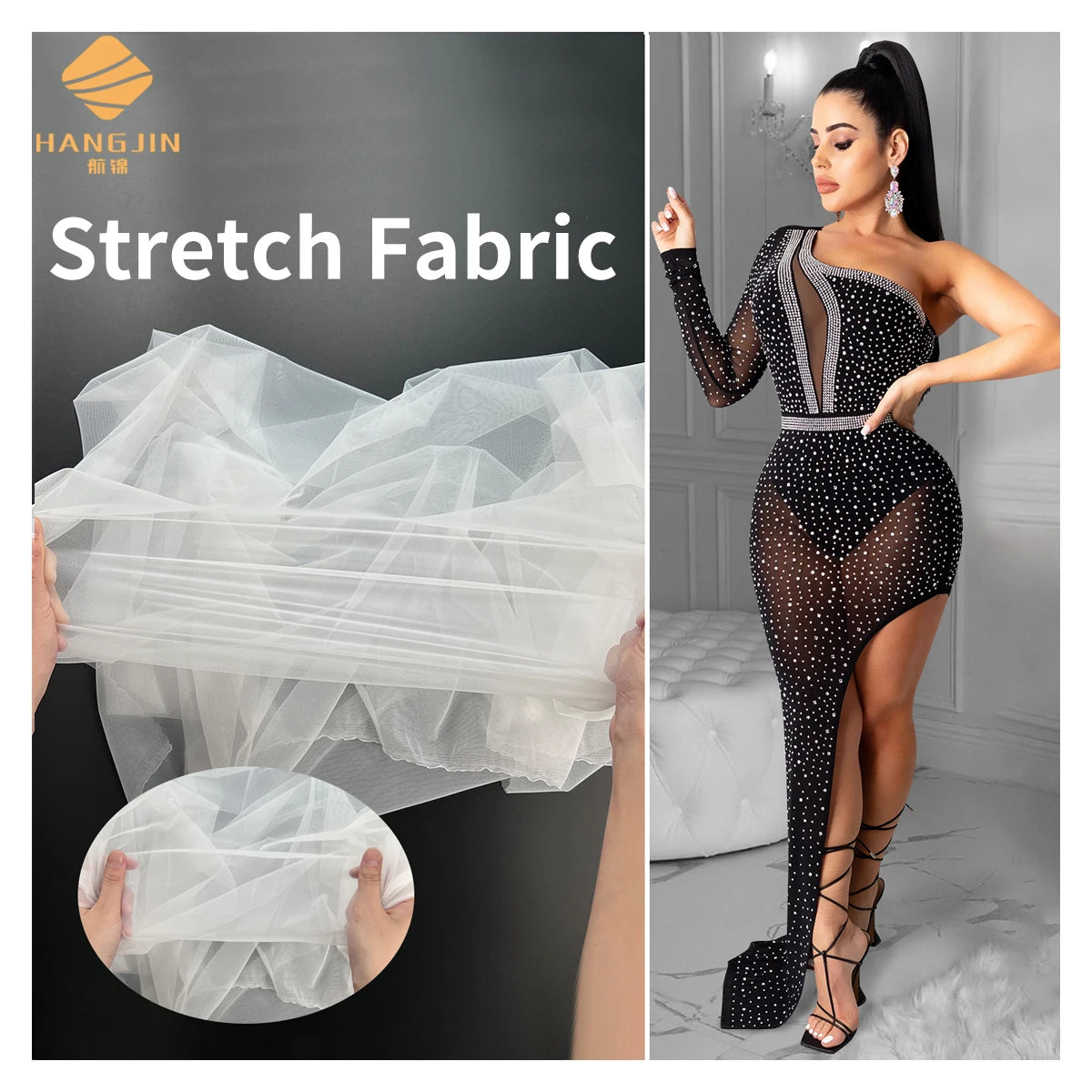 4 Way Stretch 90% Nylon 10% Soft Tulle Spandex Fabric Underwear Lingerie Legging Transparent Stretchy Tulle Mesh Fabric