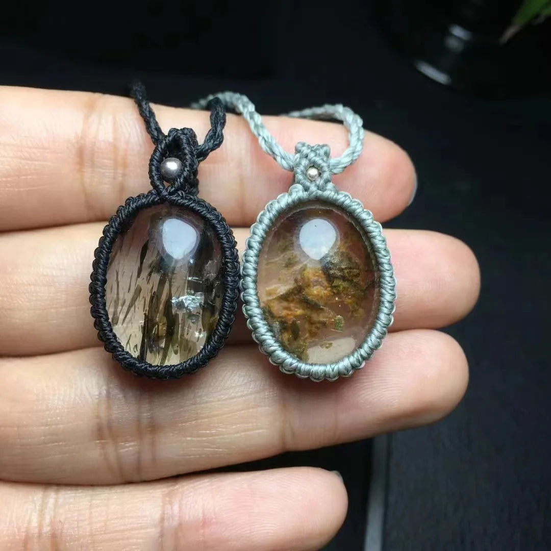 Black Gold Super 7 Pendant Natural Crystal Wax Braid Super 7 Pendant for Healing Decoration