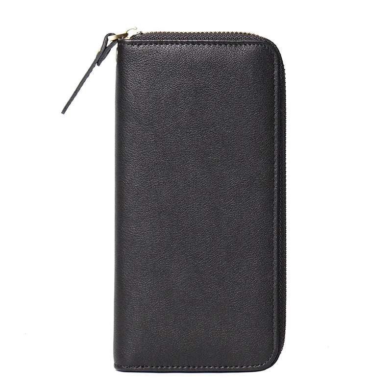 Men's Leather Clutch Women's Long Zipper Bag Oily Leather Wallet Multi-card Coin Purse