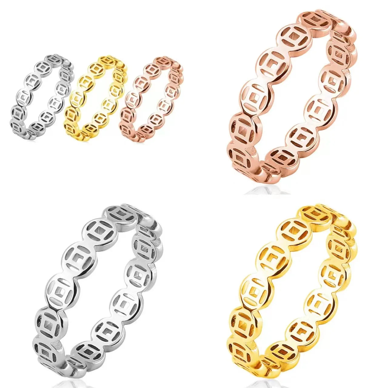 Wholesale Retro Titanium Steel Copper Money Lucky Money Wealth Transfer Rings 18k Gold Index Finger Ring