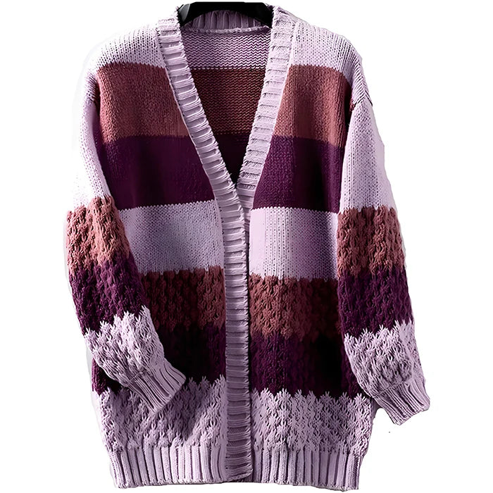 Customized Women's Casual Oversized Cardigan Long Sleeve Color Block Chunky Cable Knitted Sweater for Autumn Breathable Design