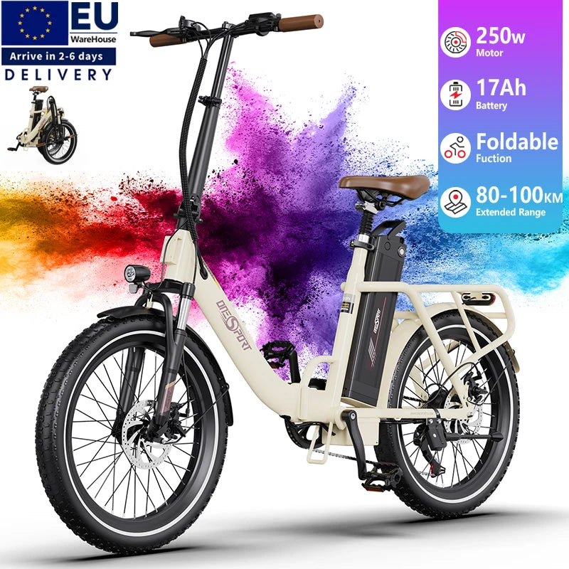 ONESPORT OT16 Electric Urban Hybrid Bike EU Stock Folding Electric Fat Tire City Fatbike Foldable Ebike Steel Frame Brushless