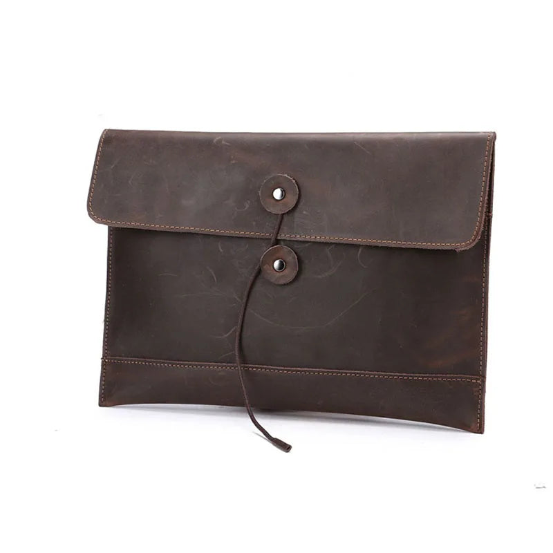 2025 New Arrival Mens Crazy Horse Genuine Cowhide Leather Document Bag Slim Briefcase Multi Functional Holder Wholesale