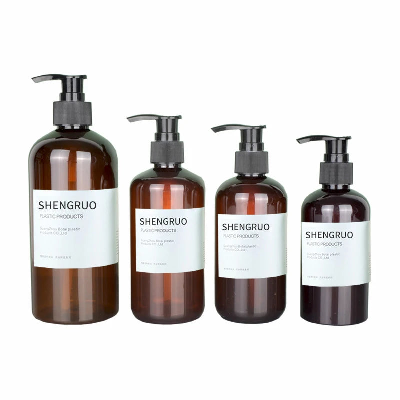 Low MOQ Custom 200ml 250ml 300ml 500ml Amber PET Lotion Shampoo Facial Cleanser Face Cream Bottle PP Pump Screen Printing
