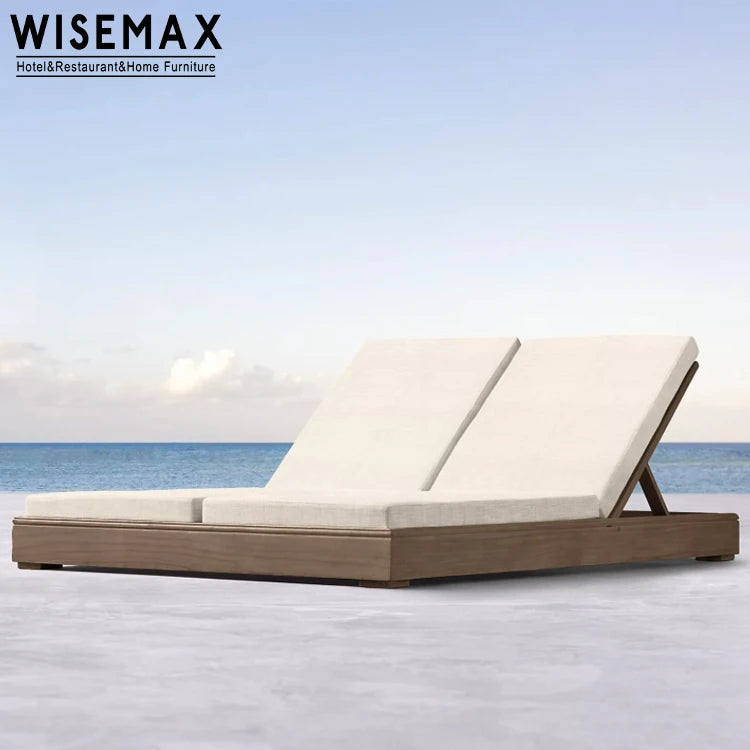 WISEMAX FURNITURE Hotel Garden Furniture Set Teak Outdoor Garden Single Sunbeds Double Day Bed Teak Wood Gazebo Tent Canopy Bed