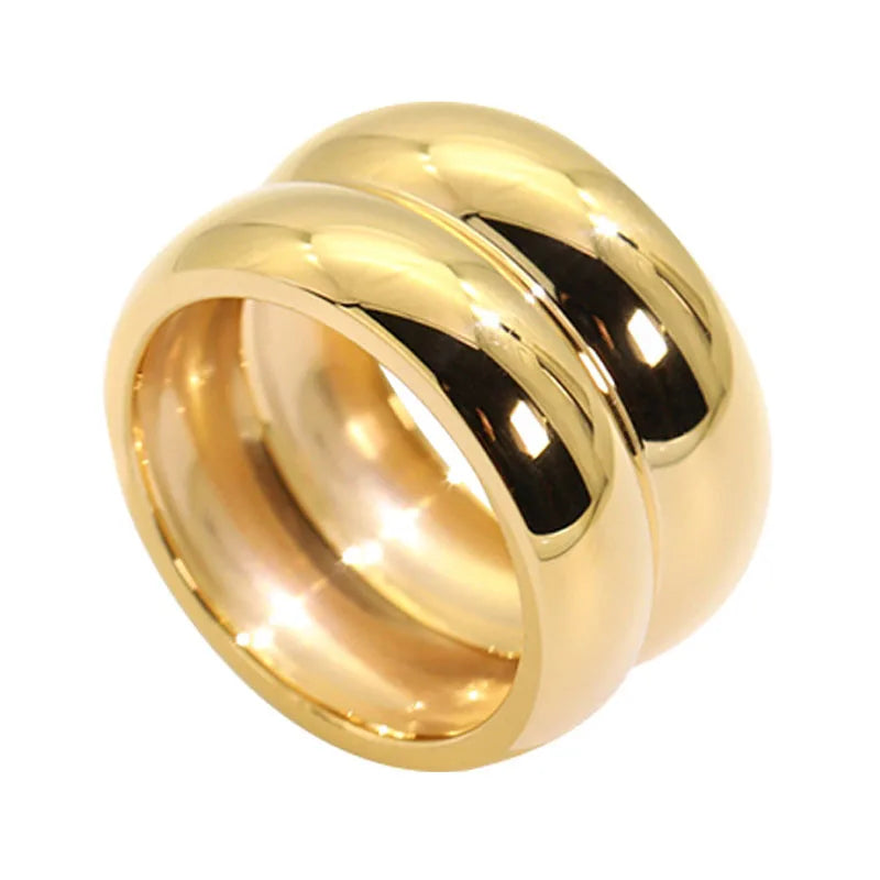 OAHLAN Fashion Jewelry Manufacturer Double-layer Gold Plated 13MM Stainless Steel Rings for Women Wedding Anniversary Gifts