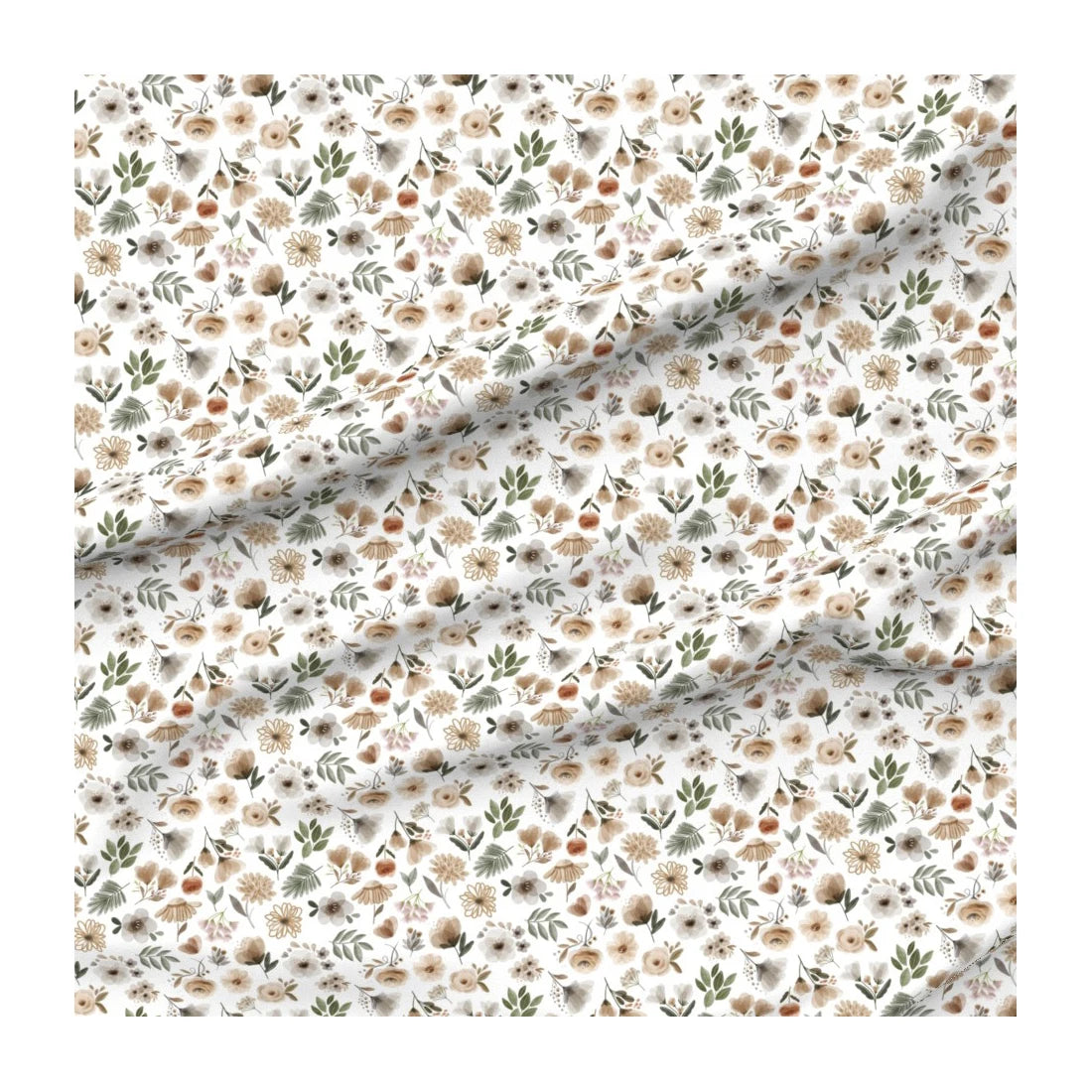 Woodland Sage Florals Green Flowers Gray Beige Olive Printed on Chiffon Fabric for Dresses