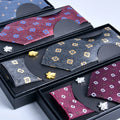 Wholesale Men's Luxury Tie Set With Jacquard Pattern Custom Fabric Stripe Necktie Pocket Square Cufflinks Business Gift