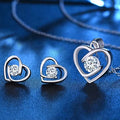 Fashion Luxury Moissanite Heart Pendant Stud Earrings and Necklace Fine Jewelry 925 Silver Women Jewelry Set