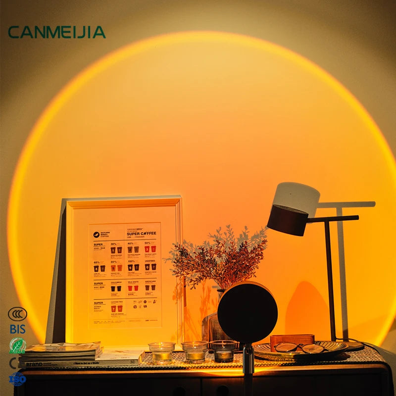 Mini UFO USB Charging Night Light Sunset Atmosph Table Lamp Projector Rainbow Sun Red Sunset Projection Lamp Sunset Light