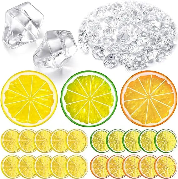 Simulation Plastic Fruit Lemon Slices Eco-Friendly Clear Fake Crushed Ice Rocks Kitchen Home Decor Vase Fillers Table