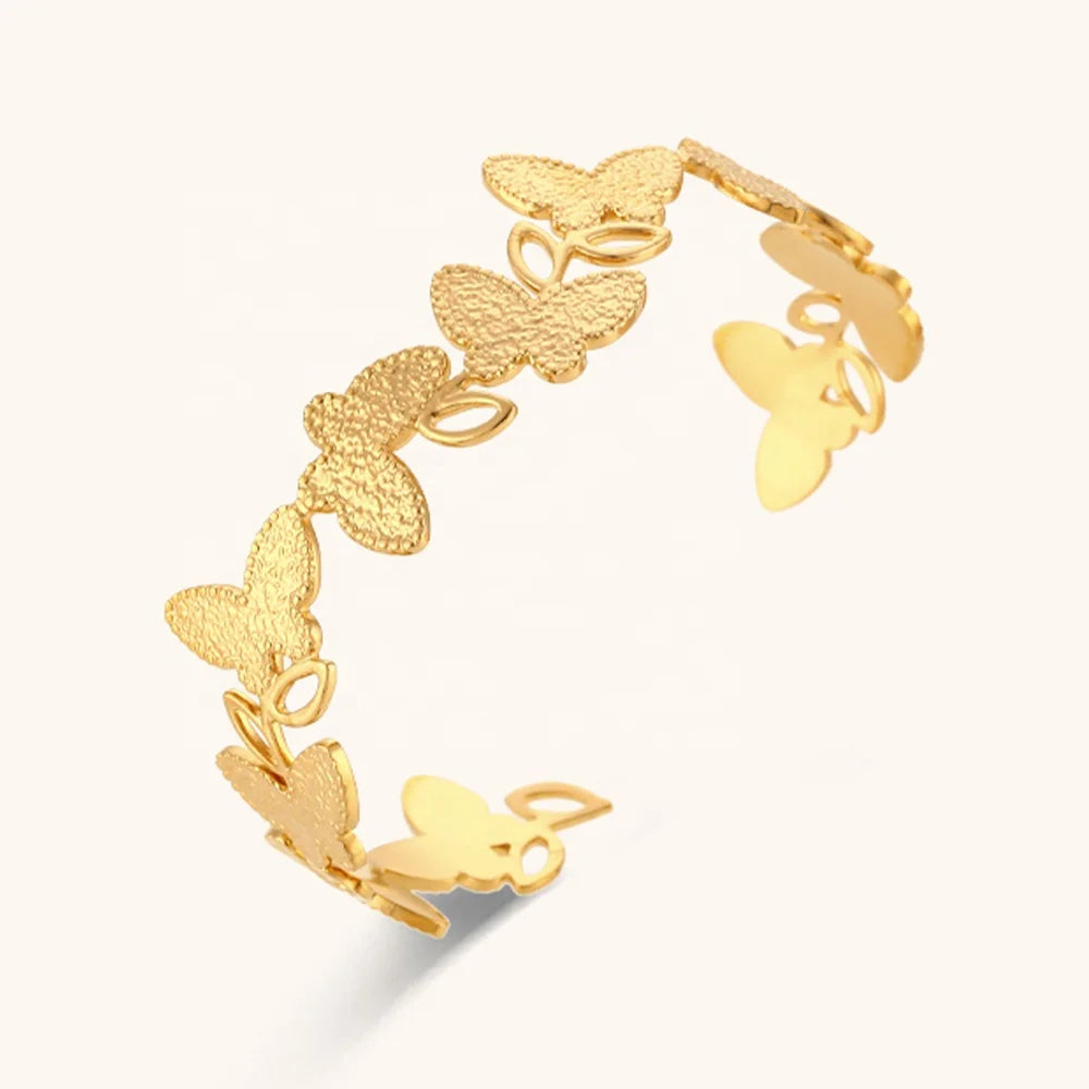 Dingran High Quality Open Design Butterfly Bangles 18k Gold Plated Stainless Steel Waterproof Cuff Bracelet