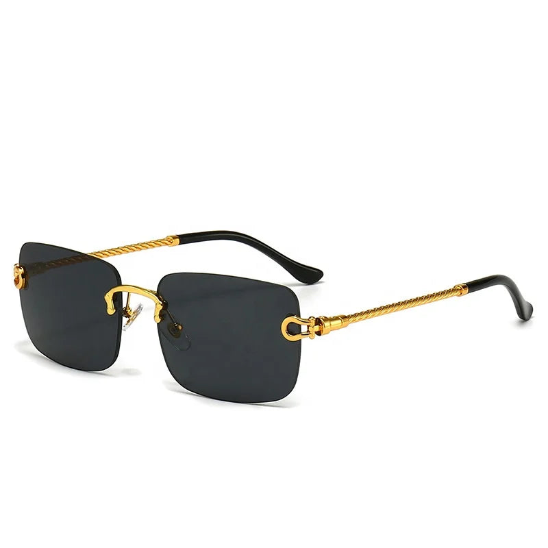 Wholesale Fashion Square Cut Edge Sunglasses Stainless Steel Design Sun Glasses Metal Twist Leg Rimless Sunglasses