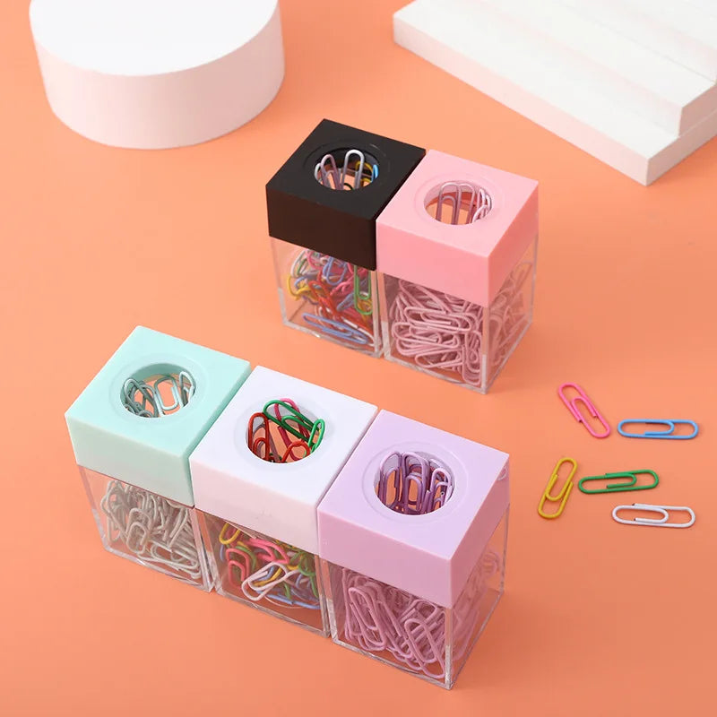 Macaron Color Plastic Paper Clip Package with Glue Back Needle Office Supplies