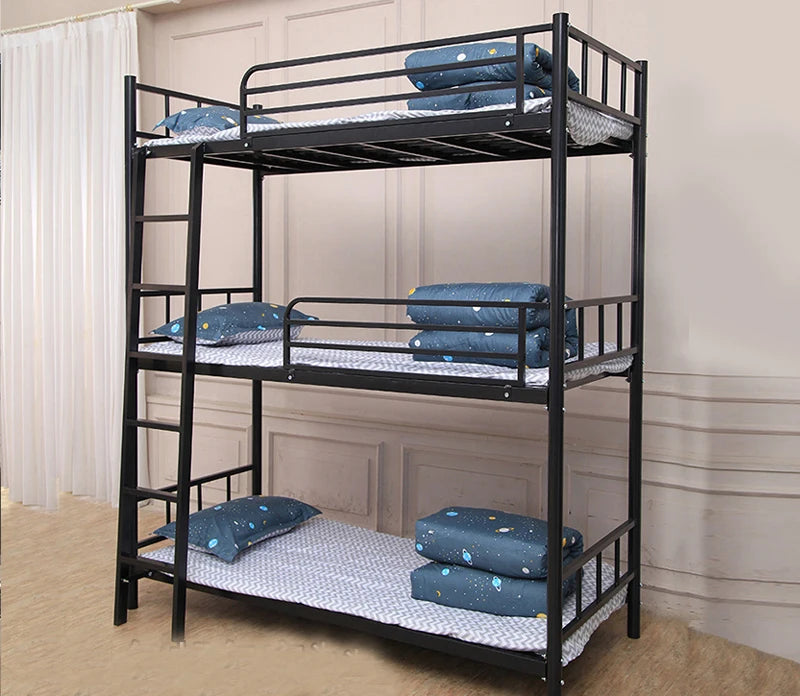 Modern 3-Tier Steel Dormitory Loft Bunk Bed Easy Assembly Metal Triple Bunk Bed for Hotel & School 3-Layer Hospital Beds