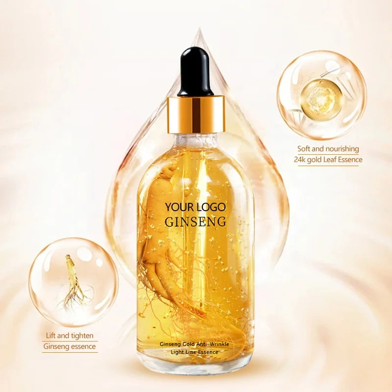 OEM 24K Gold Seaweed Ginseng Niacinamide Vitamin B5 C Hyaluronic Acid Anti-Wrinkle Moisturizing Anti-Aging Brightening Serum
