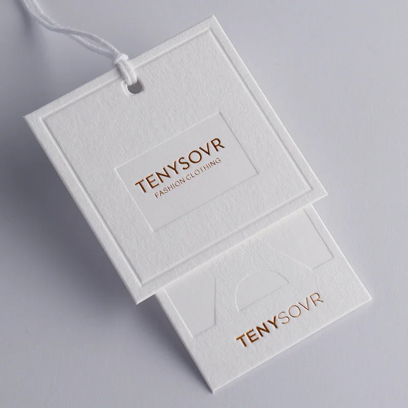 High Density Custom Brand Name End Folded Paper Neck Hang Tags Rectangle Eco-Friendly Sustainable Clothing Labels for Bags