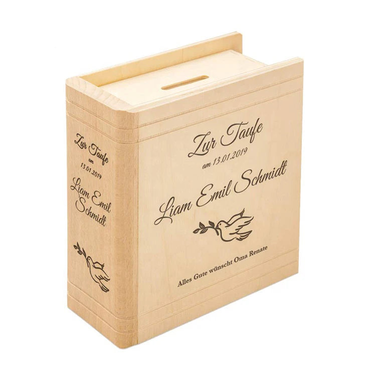 Custom Book Shape Popular Wooden Money Saving Box for Kids