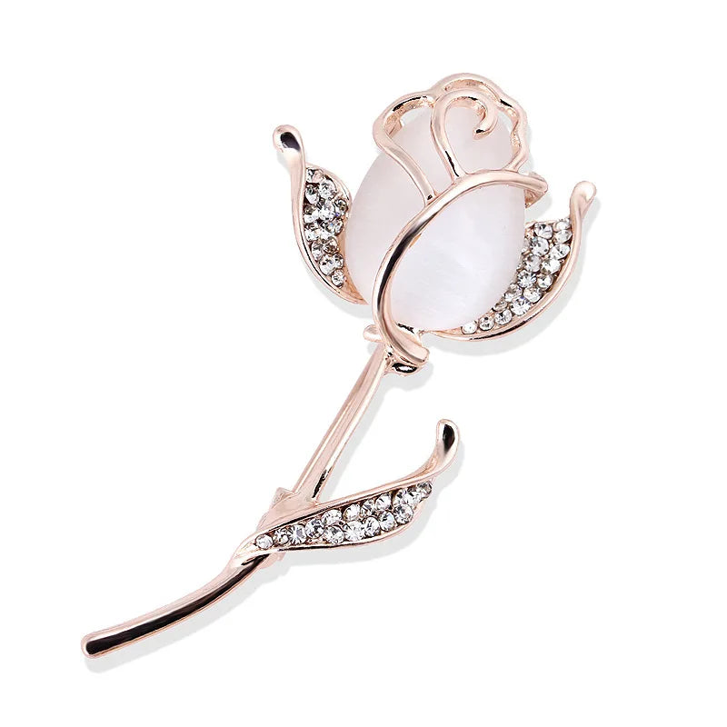 Cymophane Cat's Eye Stone Hot Sell  Fashion Women Girls Ladies RhineStone Beautiful Crystal Rose Flower Brooch for Suit