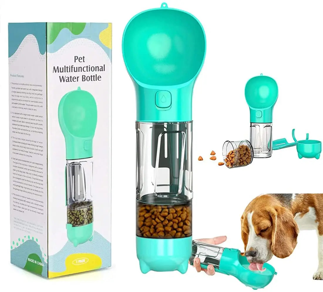 300ml Portable Dog Travel Water Bottle with Food Container and Dog Poop Bag Foldable Dog Water Bottle