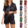 Womens Silk Satin Pajamas Set Two-piece Pj Sets Sleepwear Loungewear Button-Down Pj Sets Night Dress for Women