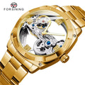 Forsining Watch Fashion Transparent Design Mechanical Automatic Men Wrist Watches Stainless Steel Square Gear Skeleton Man Clock