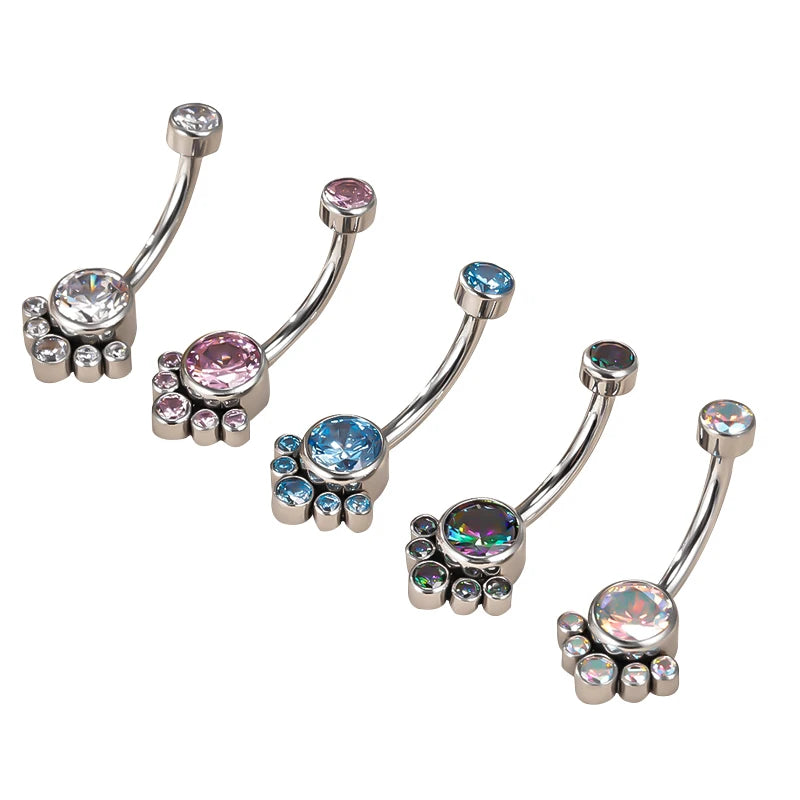 Female Navel Buckle Body Piercing G23 Titanium Belly Button Ring Nailing Catch Zircon Umbilical Rings