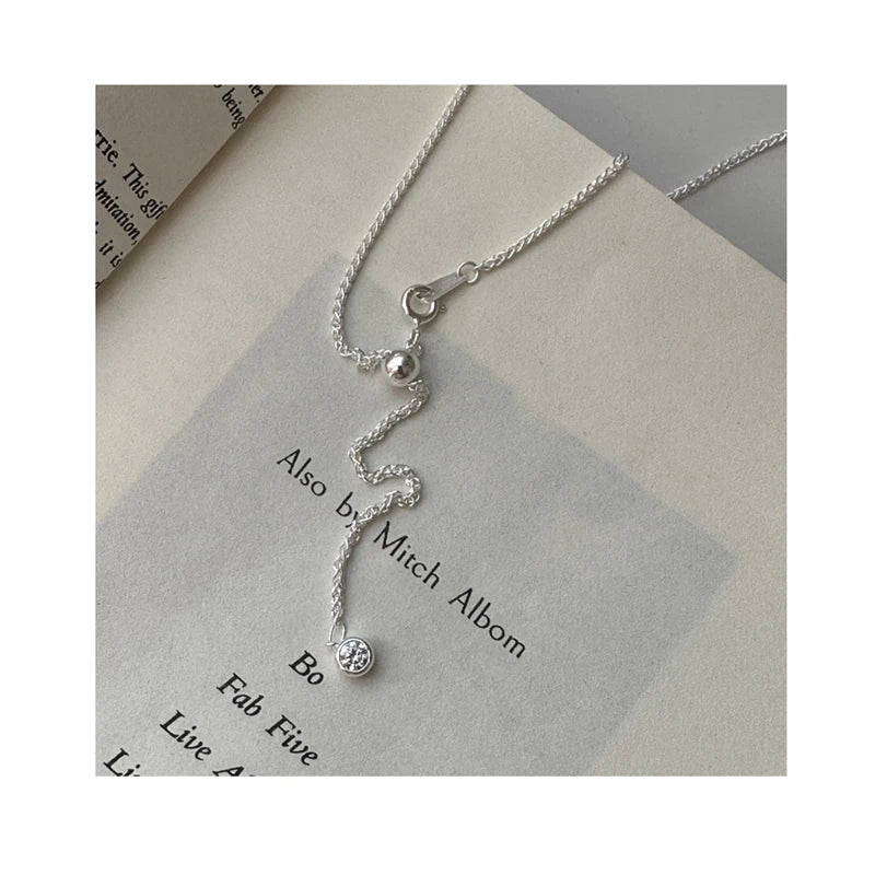 Korean Style 925 Sterling Silver Single CZ Zircon Inlay Braided Chain Necklace for Women