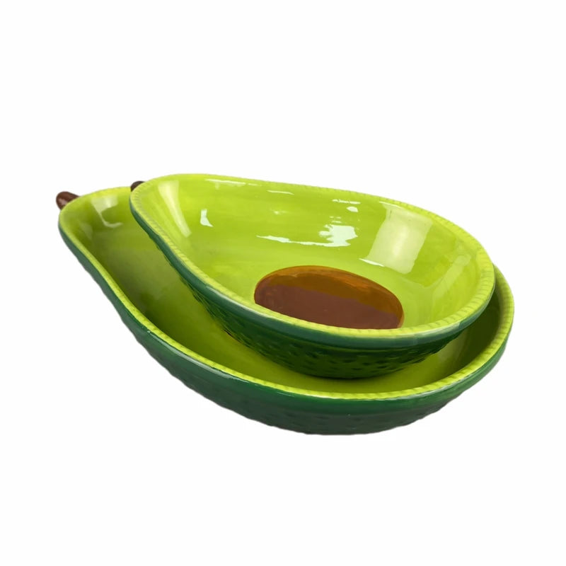 Restaurant Nordic Green Avocado Shape Design Custom Ceramic Small Breakfast Salad Bowl Snack Bowl with Angel Style Durable