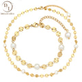 Fashion Hypoallergenic Stainless Steel 18k Gold Plated Necklace Round Snow Flake Freshwater Pearl Chain Necklace