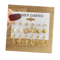 VKME 9Pcs/Set Fashion Acrylic Pearl Rhinestone Geometric Earring Set for Women Jewelry Wholesale