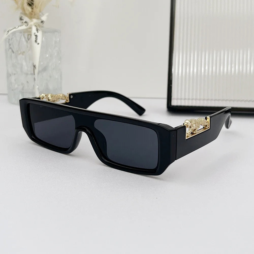 50224 New Arrival Small Square Frame Leopard Decoration Retro One Piece Women Men Shades Vintage Sunglasses